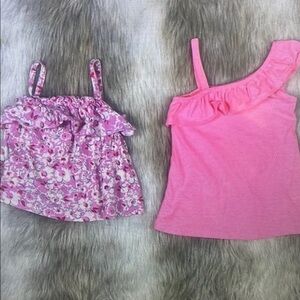 Pink Floral and Solid Pink Kids Tank Tops